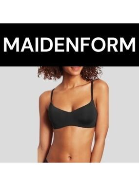 MAIDENFORM Pure Comfort Modern Scoop Neck Wireless Bra-Black